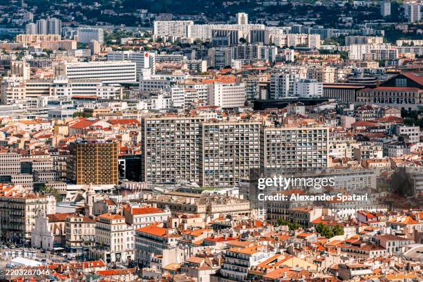 aerial view of marseille cityscape on a sunny day, france - public housing stock pictures, royalty-free photos & images