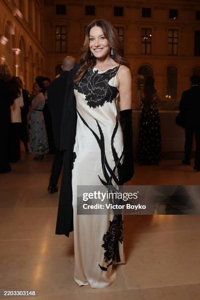 Carla Bruni attends the "Le Grand Diner du Louvre" Cocktail at Musee du Louvre on March 04, 2025 in Paris, France.