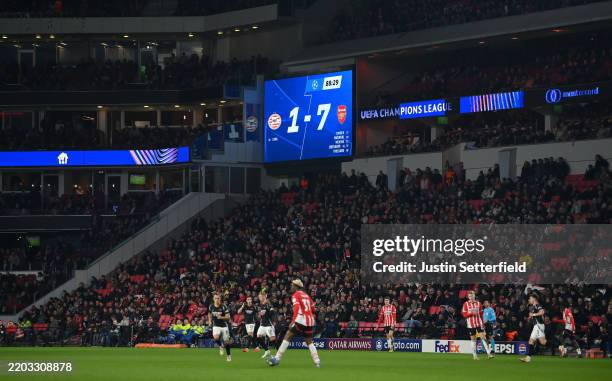 General view of the LED screen which displays the score during the UEFA Champions League 2024/25 UEFA Champions League 2024/25 Round of 16 first leg...