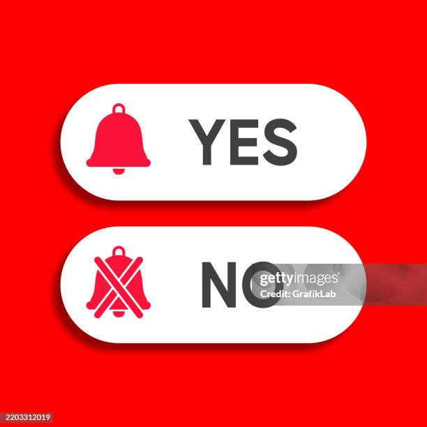 yes no notification options simple red white graphics - notification bell vector stock illustrations