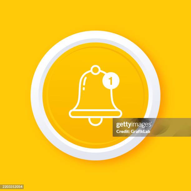notification alert icon on yellow background highlighting new message - doorbell stock illustrations