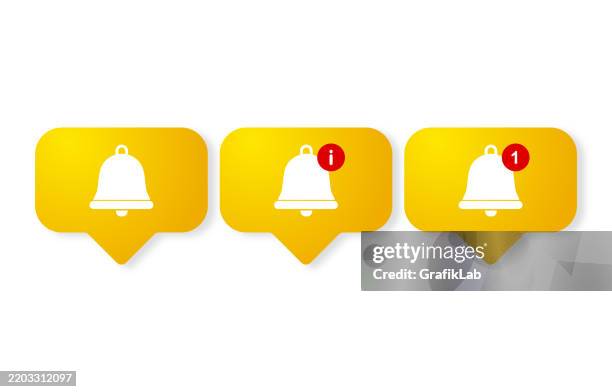 notification bell icon set - notification icon stock illustrations