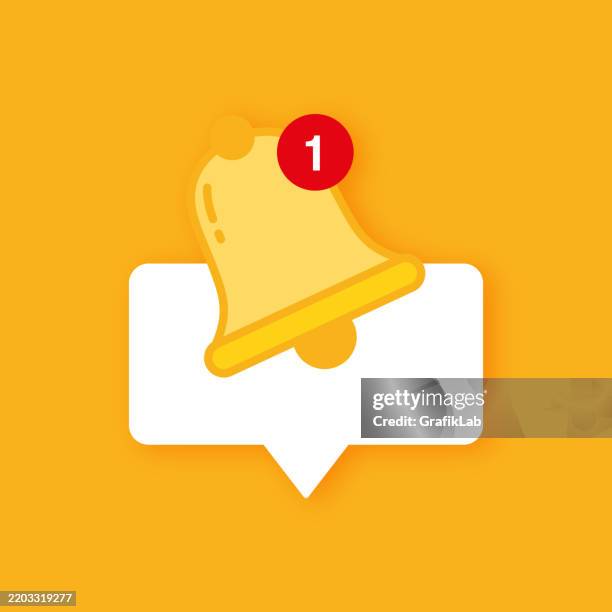 notification bell icon with message alert on yellow background - iphone notification stock illustrations