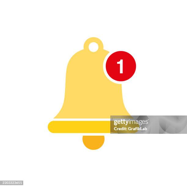 bell icon with notification badge showing red number one - unexpected stock illustrations