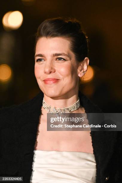Charlotte Casiraghi arrives at the Grand Diner du Louvre during the Womenswear Fall/Winter 2025/2026 as part of Paris Fashion Week on March 04, 2025...