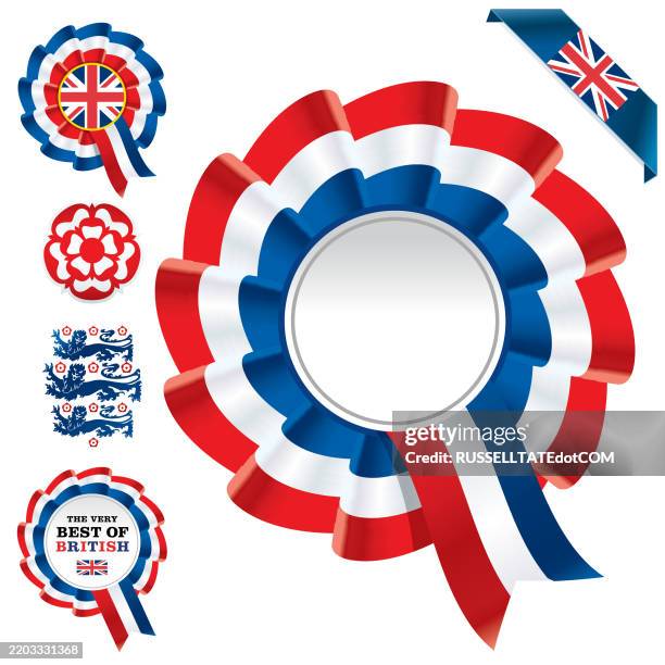 decorative red, white and blue british rosette motifs - england bunting stock illustrations
