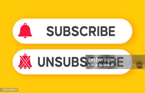 subscribe and unsubscribe options with notification icons yellow background - subscription stock illustrations
