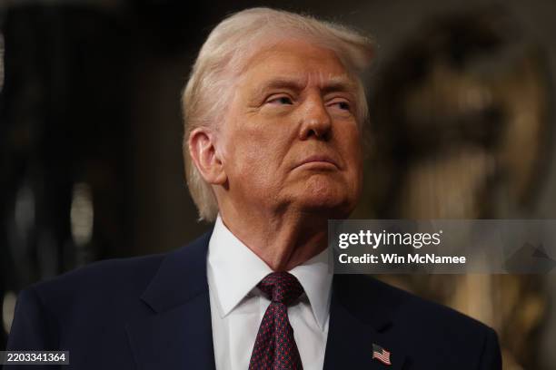 President Donald Trump addresses a joint session of Congress at the U.S. Capitol on March 04, 2025 in Washington, DC. President Trump was expected to...