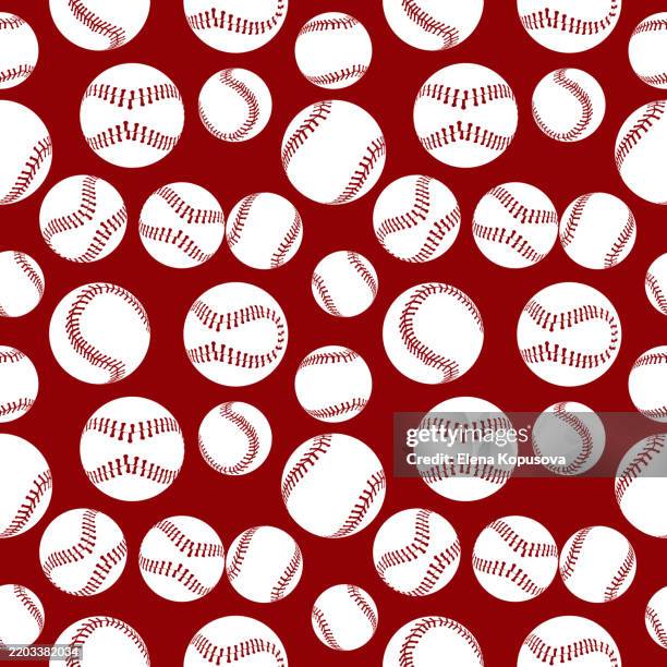 team sport concept in flat style. baseball balls on colorful background. stylish creative vector seamless pattern. - baseball bat stock illustrations
