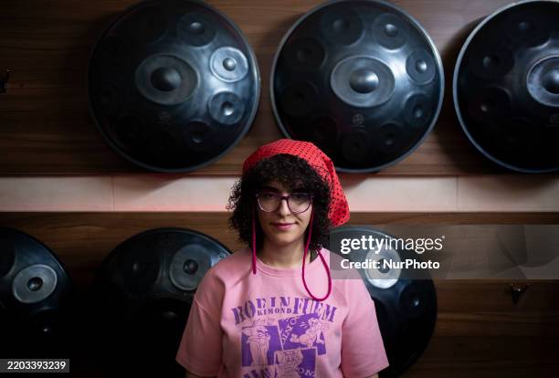 Iranian female Hang Drum maker, Foroogh Yousefi, poses for a photograph at her workshop near the city of Karaj, Iran, on May 7, 2024. The world...