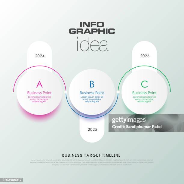 illustrations, cliparts, dessins animés et icônes de infographie chronologique avec infographie. modèle de présentation moderne avec 3 spets pour le processus d’entreprise. - trois objets