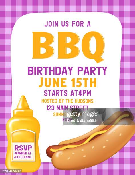 3d hotdog bbq party invitation party template - barbecue condiments stock illustrations