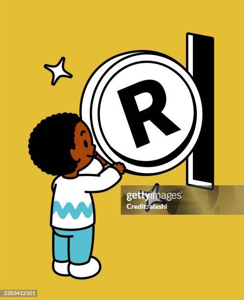 stockillustraties, clipart, cartoons en iconen met a cute black boy with an afro hairstyle, inserting a large coin into a black slot, a vending machine or a piggy bank, three-quarter rear view, black outline with flat colors, minimalist style - snoepautomaat