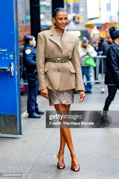 Simone Ashley is seen at Good Morning America Studios on March 05, 2025 in New York City.