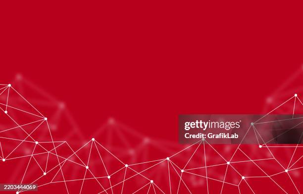 abstract geometric connections on red background - flat lay background stock illustrations