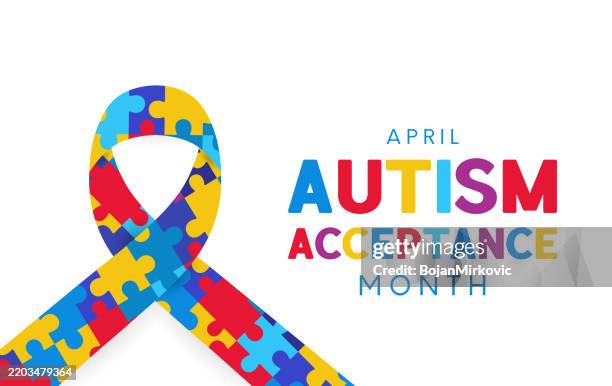 ilustraciones, imágenes clip art, dibujos animados e iconos de stock de póster del mes de la aceptación del autismo, abril. vector - mes