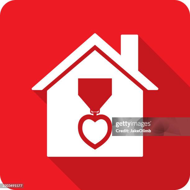 house heart medal icon silhouette - military relocation stock illustrations