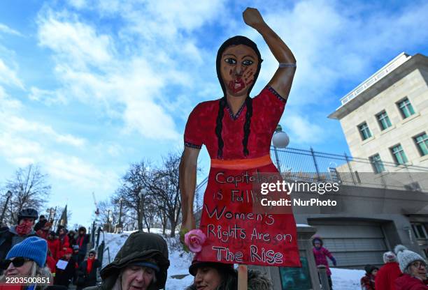 Protesters gather outside the U.S. Embassy for the 'Ottawa Ensemble pour Nos Filles' demonstration, organized by Mothers Out Front on International...