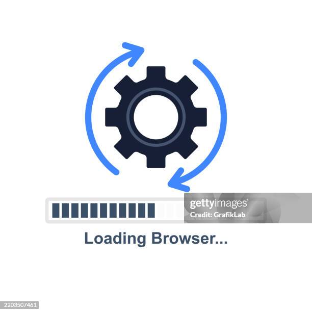 browser loading icon with gear symbol - loading bar screen stock illustrations