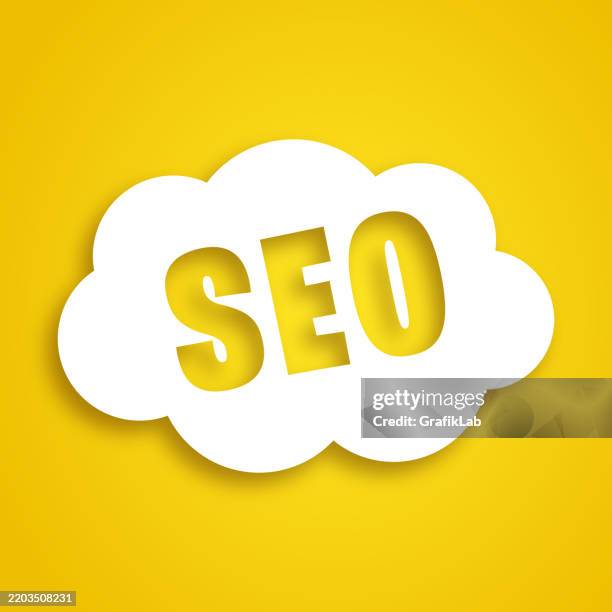 seo concept with cloud design on yellow background - cloud text effect stock illustrations