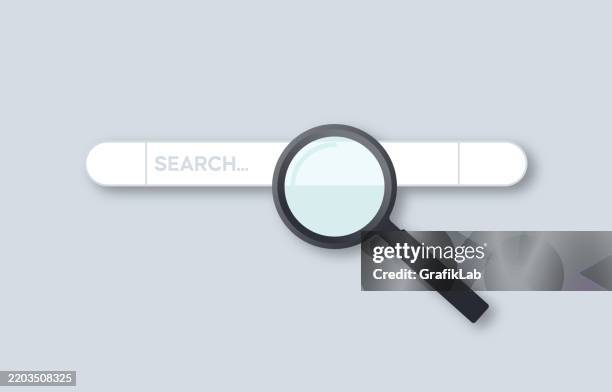 search bar interface highlighted by magnifying glass - database search stock illustrations