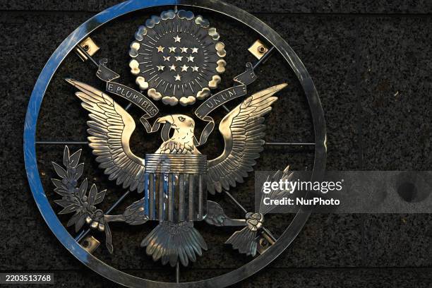 The U.S. Official seal seen outside the U.S. Embassy in Ottawa, Ontario, Canada, on March 8, 2025.