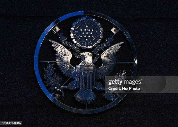The U.S. Official seal seen outside the U.S. Embassy in Ottawa, Ontario, Canada, on March 8, 2025.
