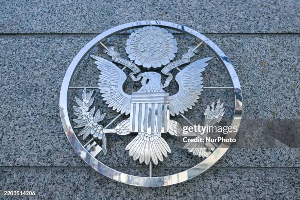 The U.S. Official seal seen outside the U.S. Embassy in Ottawa, Ontario, Canada, on March 8, 2025.