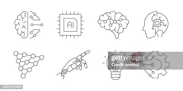 artificial intelligence line icons. humanoid, robot, automation, coding, futuristic - autonomous systems stock illustrations