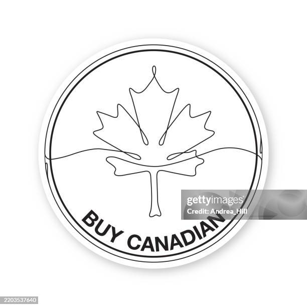 buy canadian label design, buy canada single line drawing with red maple leaf on label - make a image with transparent background stock illustrations