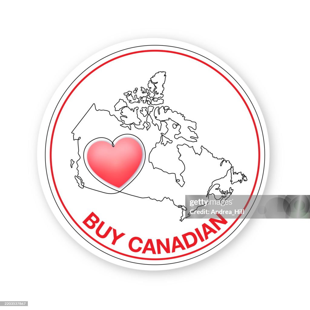 Buy Canadian Label Design, Buy From Canada Single Line Drawing with Heart Label