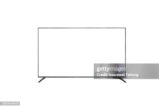 front television isolated on white background - televisión de alta definición aparato de televisión fotografías e imágenes de stock
