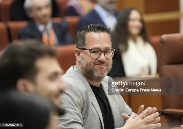 The spokesperson for Adelante Andalucia, Jose Ignacio Garcia, speaks during the control session in the plenary session of the Andalusian Parliament....
