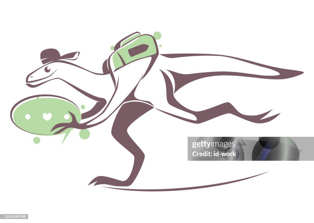 Coursier Velociraptor transportant une bulle de dialogue et courant