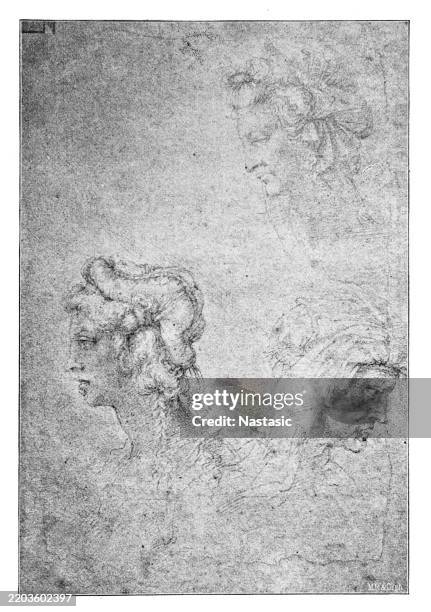 woman's head by michelangelo - marble statue stock illustrations