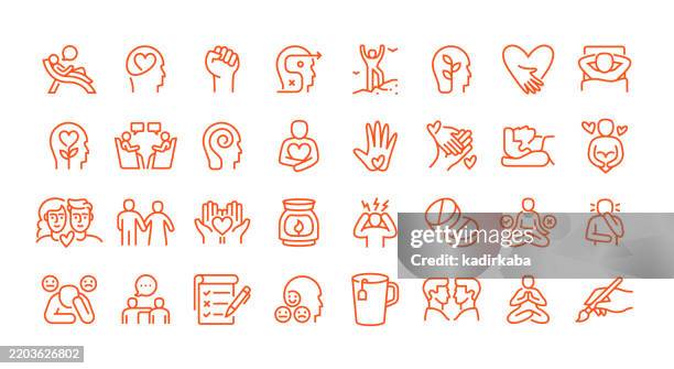 therapy line icon set. group of object. mental health, motivation, relaxation, psychotherapy. - number of people stock illustrations