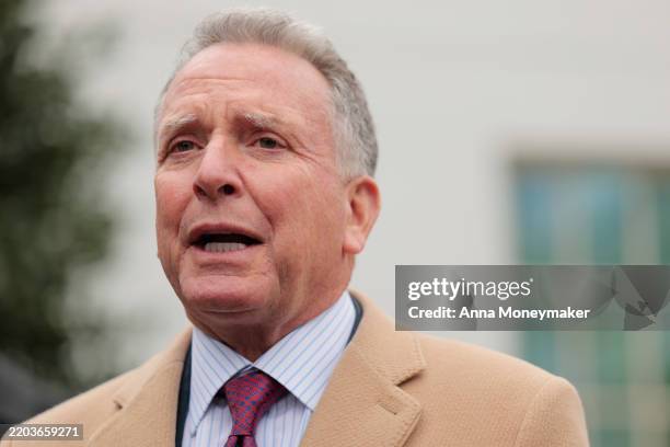 Steve Witkoff, special envoy to the Middle East, speaks to the press outside of the White House on March 06, 2025 in Washington, DC. Witkoff spoke to...
