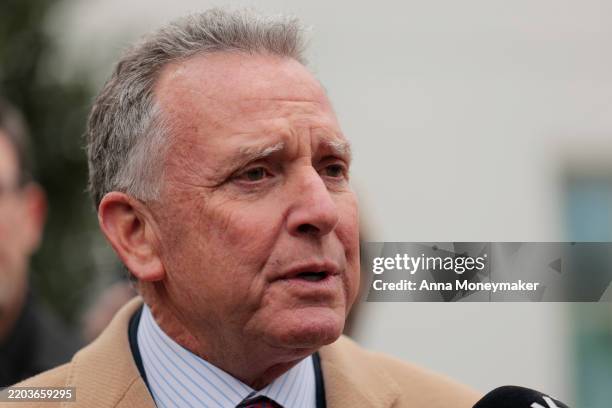 Steve Witkoff, special envoy to the Middle East, speaks to the press outside of the White House on March 06, 2025 in Washington, DC. Witkoff spoke to...