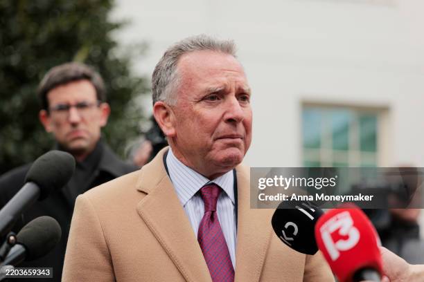 Steve Witkoff, special envoy to the Middle East, speaks to the press outside of the White House on March 06, 2025 in Washington, DC. Witkoff spoke to...