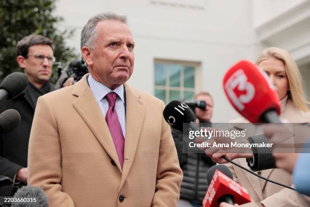 Steve Witkoff, special envoy to the Middle East, speaks alongside White House Press Secretary Karoline Leavitt to the press outside of the White...