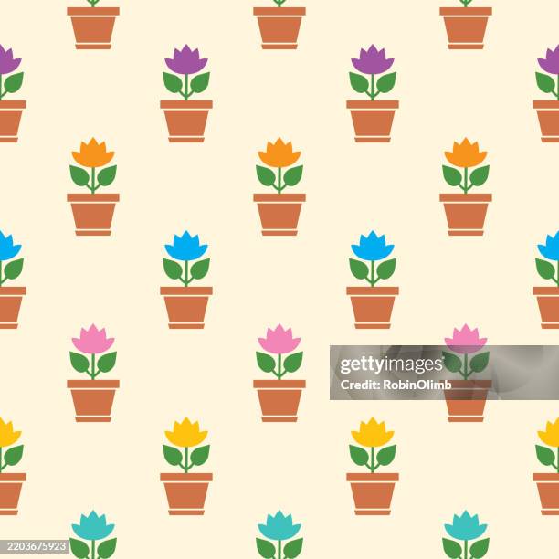 flower pots seamless pattern - empty flower pot stock illustrations