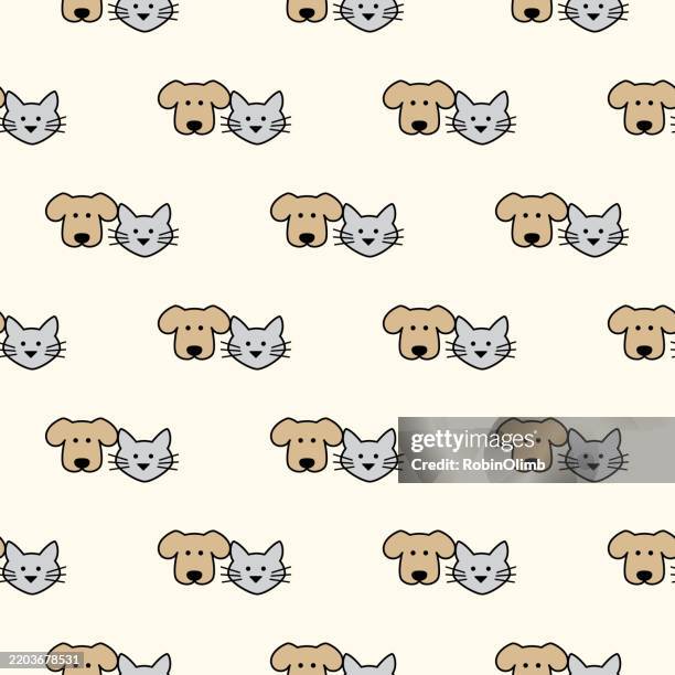 cute puppy and kitten faces seamless pattern - pet pattern stock illustrations