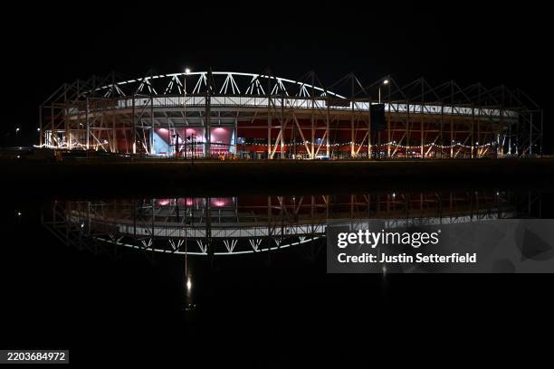 General view of the AFAS Stadion after the UEFA Europa League 2024/25 Round of 16 First Leg match between AZ Alkmaar and Tottenham Hotspur at AFAS...