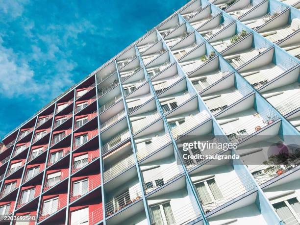 low angle view of a 1960s apartment building - gijón fotografías e imágenes de stock