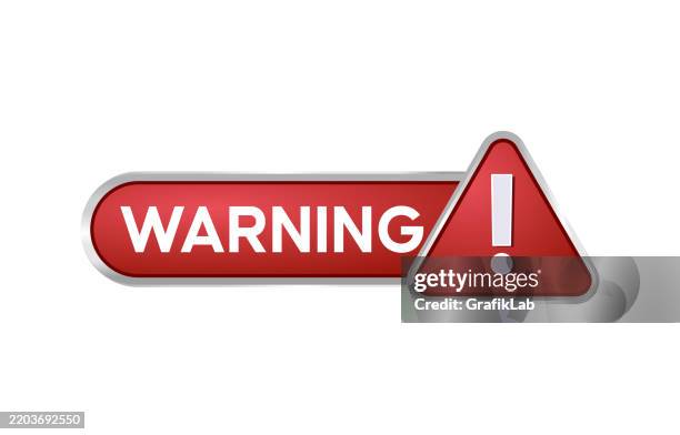 red warning sign with exclamation mark in triangle - glitch effect stock illustrations