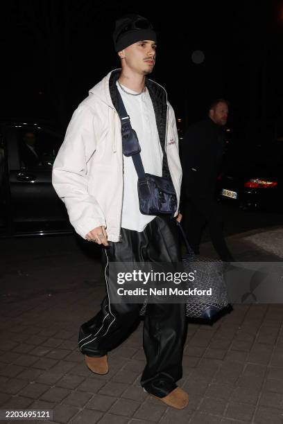 Romeo Beckham arriving at his hotel during the Womenswear Fall/Winter 2025/2026 as part of Paris Fashion Week on March 06, 2025 in Paris, France.