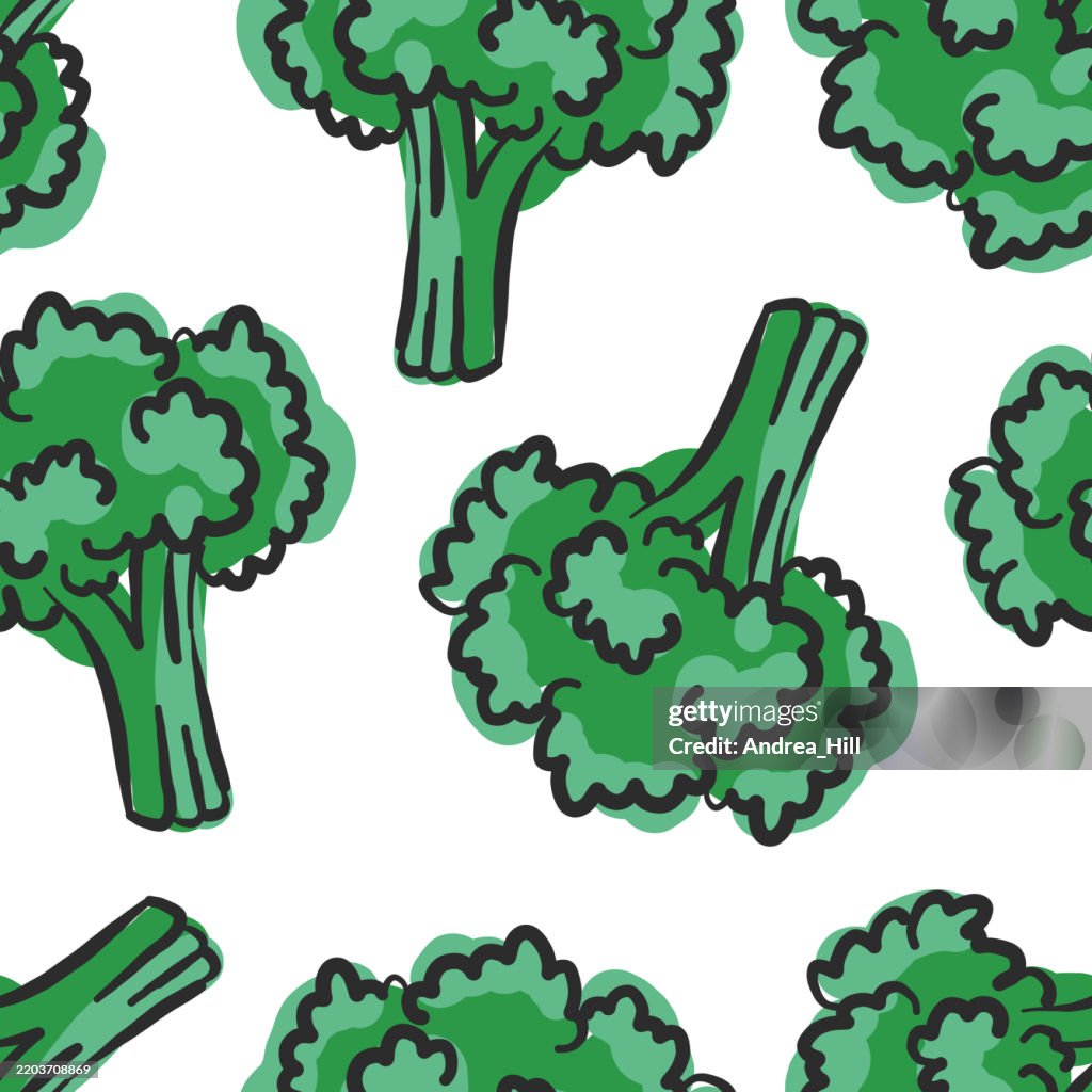 Hand Drawn Broccoli Seamless Pattern