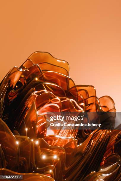 3d abstract background with translucent wavy orange layers - translucent stock pictures, royalty-free photos & images