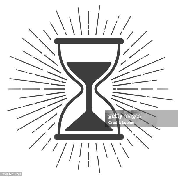 hourglass. icon with sunbursts on white background - sand clock stock illustrations