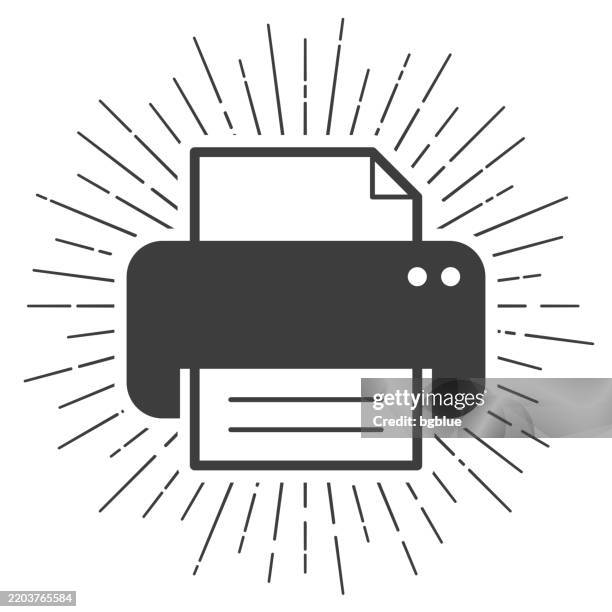 printer. icon with sunbursts on white background - photocopier stock illustrations